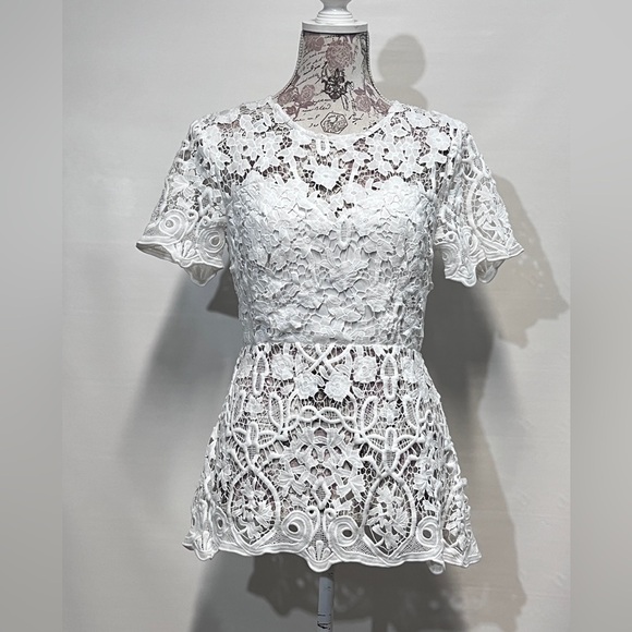 SHILLA White open lace peplum top size S. - Picture 2 of 14